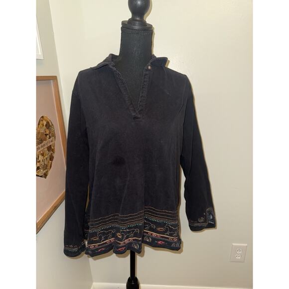 Bit & Bridle Black Embroidered Western Horse Long Sleeve TShirt Womens XL - Picture 1 of 8